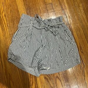 Abercrombie & Fitch Striped High Waisted Paperbag Belted Shorts